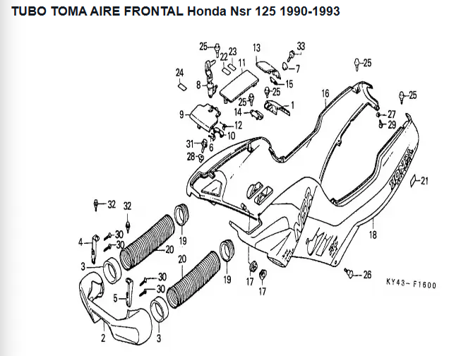 Tubo de entrada de aire Honda NSR 125 F – Pieza nº 20 – 48 x 250 mm